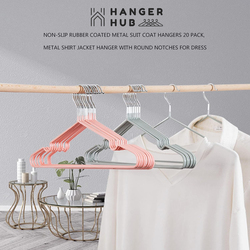 Hanger Hub 30-Piece Slim & Space-Saving Heavy Duty Wire Rubber Coated Metal Hangers, Blush Pink