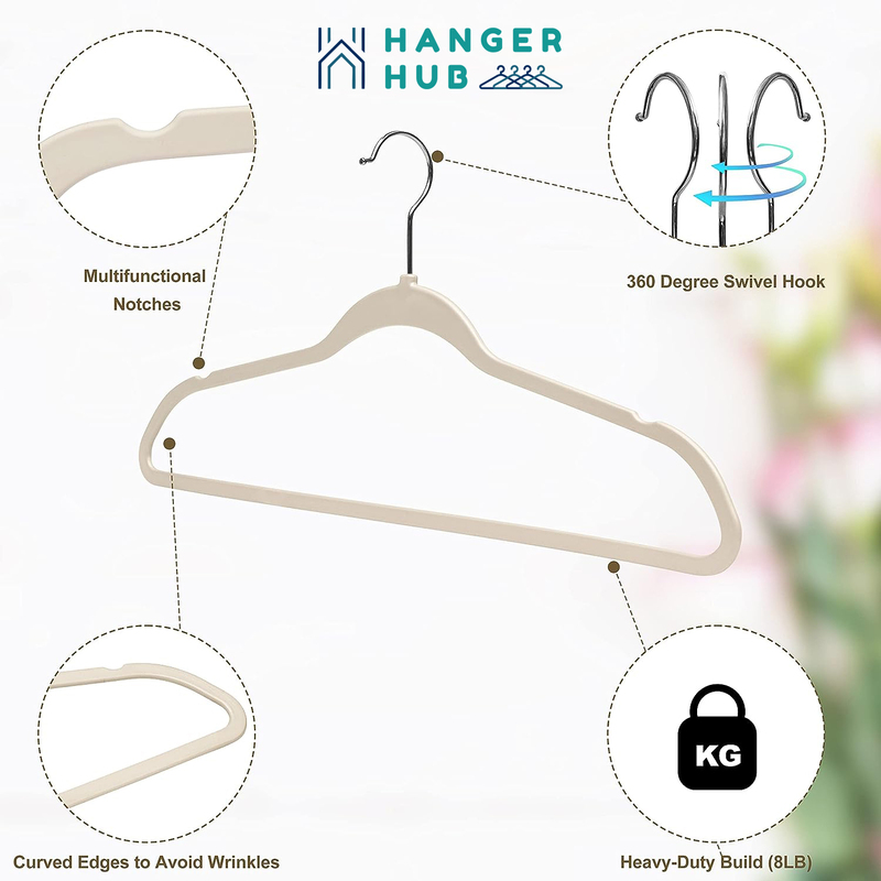 Hanger Hub 160-Piece Premium Velvet Hangers, Beige