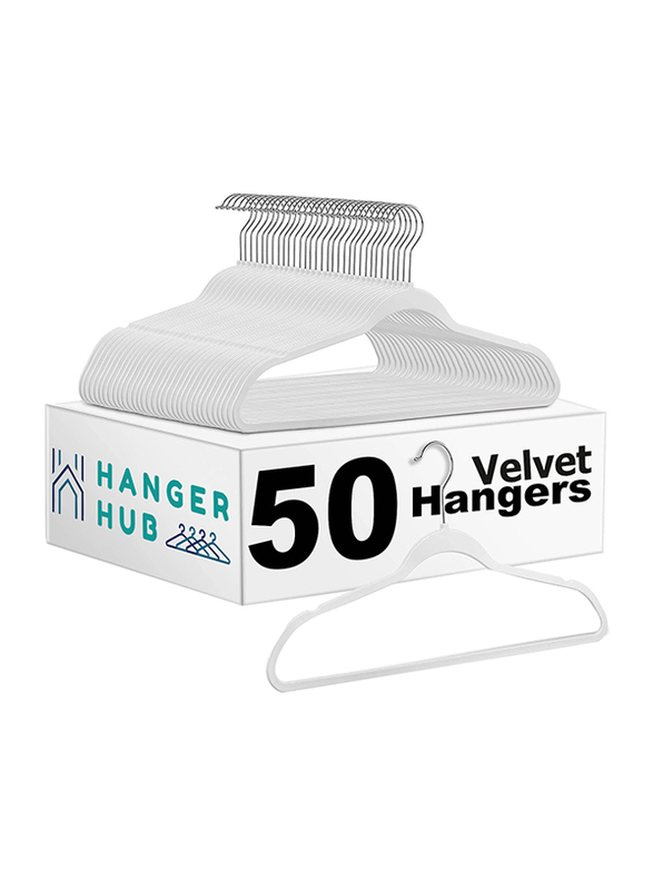 Hanger Hub 50-Piece Premium Velvet Hangers, White