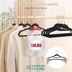 Hanger Hub 20-Piece Non-Slip Space Saving Velvet Clothes Hangers with Tie Bar, Black