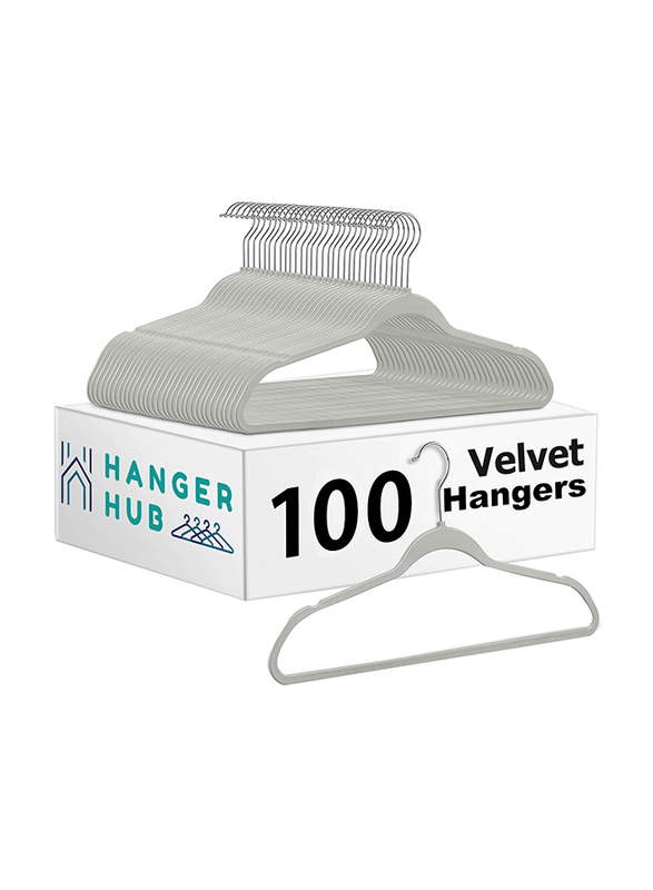 Hanger Hub 100-Piece Premium Velvet Hangers, Grey