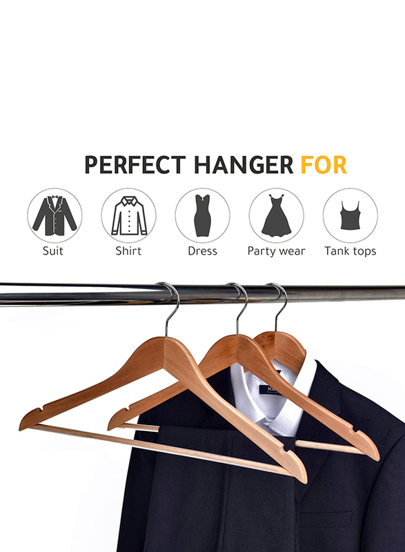 Hanger Hub 20-Piece Strong Wooden Hangers with Silver Chrome Hooks, Natural Wood