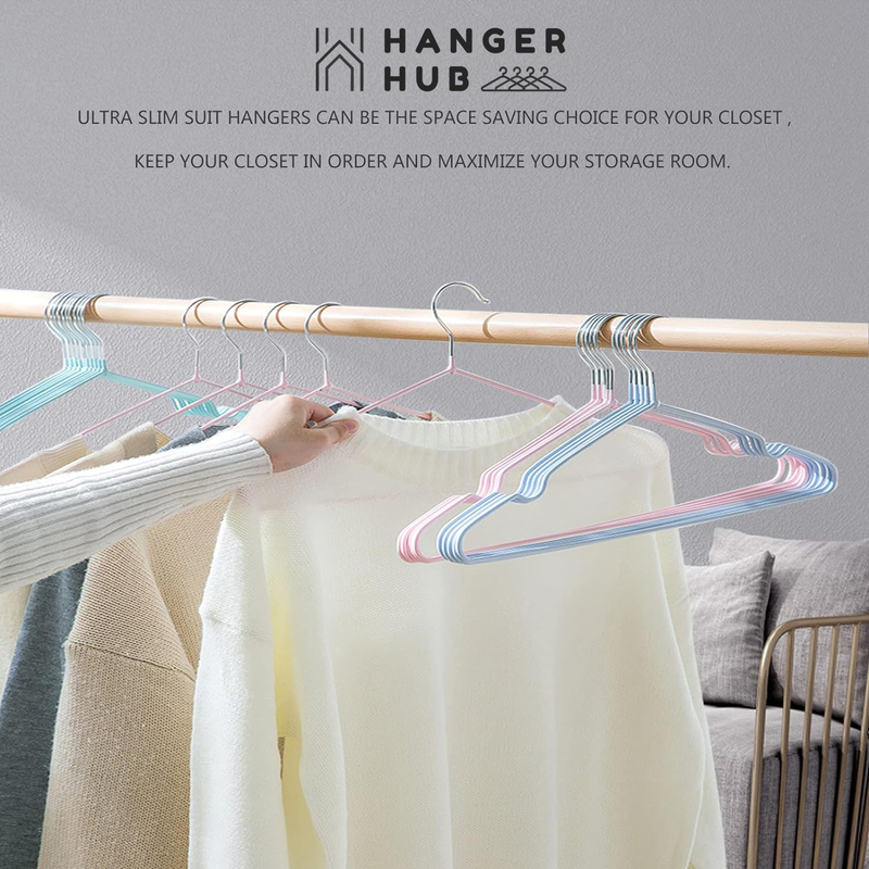 Hanger Hub 20-Piece Slim & Space-Saving Heavy Duty Wire Rubber Coated Metal Hangers, Blush Pink