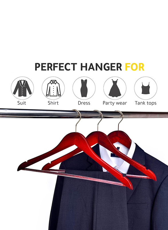 Hanger Hub 15-Piece Strong Wooden Hangers with Silver Chrome Hooks, Cherry Brown