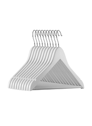 Hanger Hub 10-Piece Strong Wooden Hangers with Silver Chrome Hooks, White