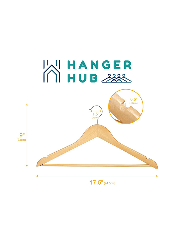 Hanger Hub 40-Piece Strong Wooden Hangers with Silver Chrome Hooks, Natural Wood