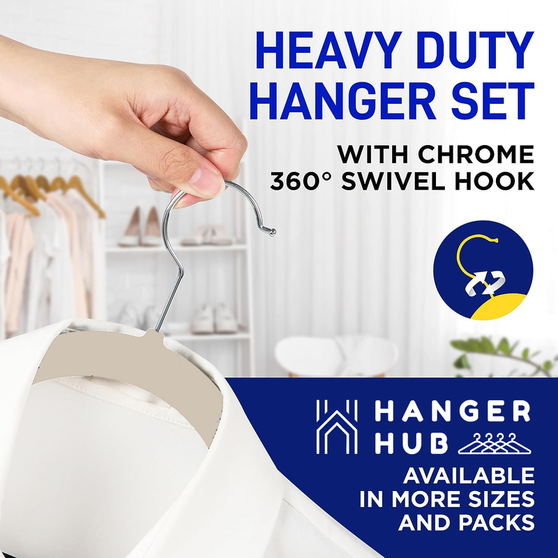 Hanger Hub 50-Piece Non-Slip Space Saving Premium Velvet Clothes Hangers, Beige