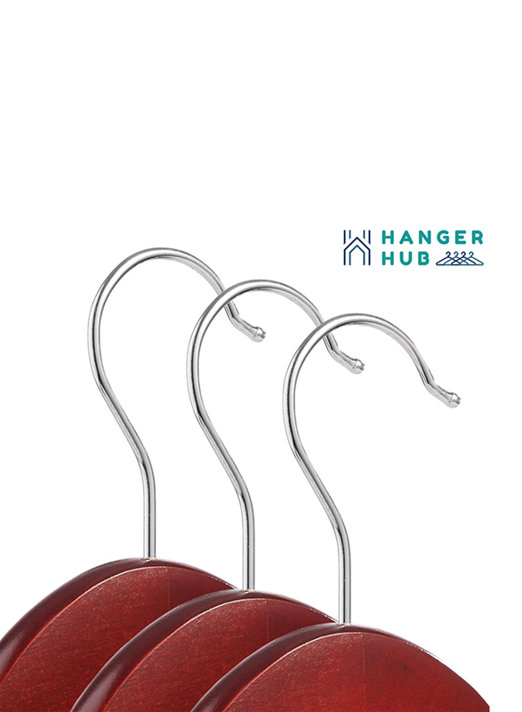 Hanger Hub 20-Piece Strong Wooden Hangers with Silver Chrome Hooks, Cherry Brown