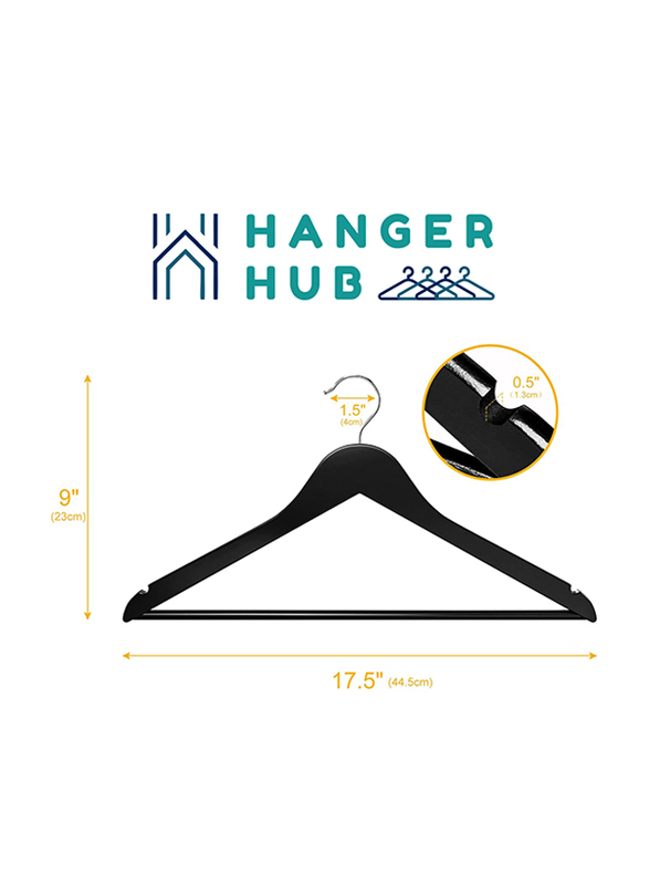 Hanger Hub 30-Piece Strong Wooden Hangers with Silver Chrome Hooks, Black