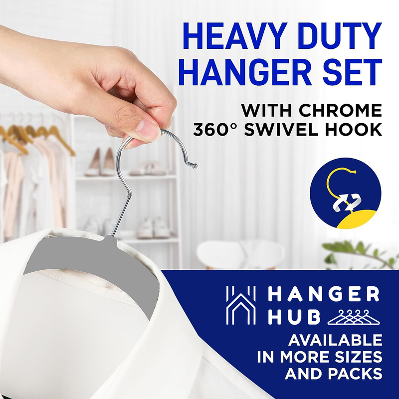 Hanger Hub 50-Piece Non-Slip Space Saving Premium Velvet Clothes Hangers, Grey