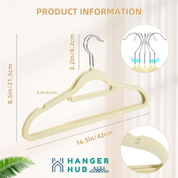 Hanger Hub 100-Piece Non-Slip Space Saving Velvet Clothes Hangers with Tie Bar, Beige