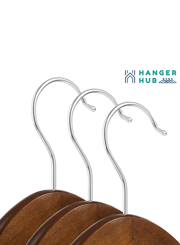 Hanger Hub 10-Piece Strong Wooden Hangers with Silver Chrome Hooks, Vintage Brown