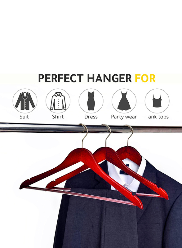 Hanger Hub 10-Piece Strong Wooden Hangers with Silver Chrome Hooks, Cherry Brown