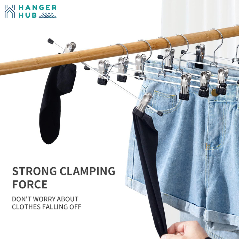 Hanger Hub 12-Piece Pants Hangers with Clips for Women Heavy Duty Metal Clothes Hanger for Closet, Silver