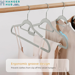 Hanger Hub 200-Piece Non-Slip Space Saving Velvet Clothes Hangers with Tie Bar, Grey
