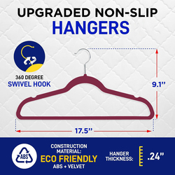 Hanger Hub 50-Piece Non-Slip Space Saving Premium Velvet Clothes Hangers, Burgundy