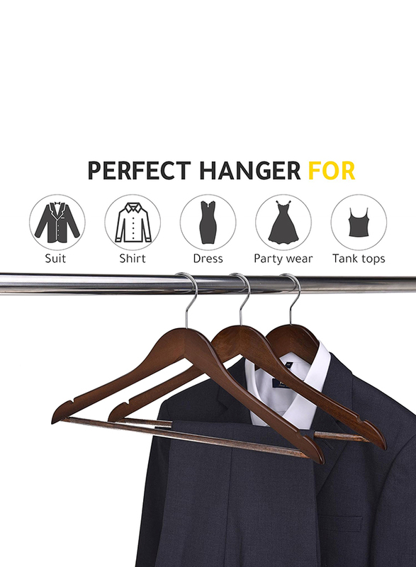 Hanger Hub 10-Piece Strong Wooden Hangers with Silver Chrome Hooks, Vintage Brown