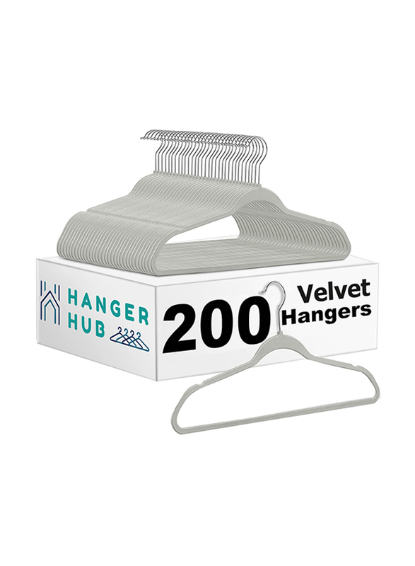 Hanger Hub 200-Piece Premium Velvet Hangers, Grey