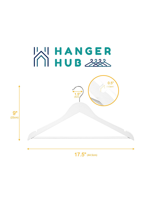 Hanger Hub 20-Piece Strong Wooden Hangers with Silver Chrome Hooks, White