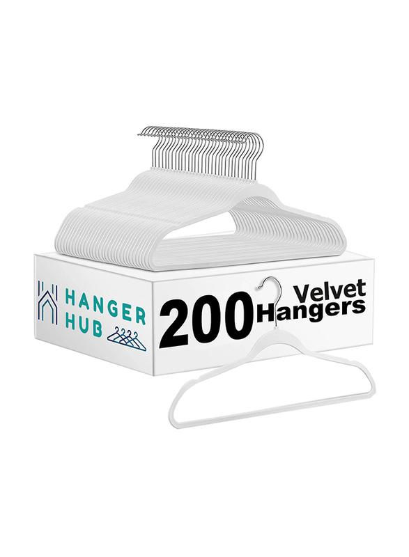 Hanger Hub 200-Piece Premium Velvet Hangers, White