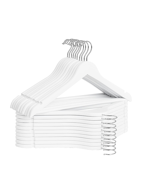 Hanger Hub 15-Piece Strong Wooden Hangers with Silver Chrome Hooks, White