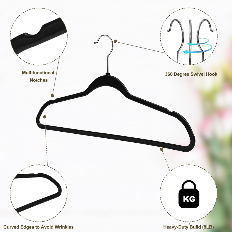 Hanger Hub 200-Piece Premium Velvet Hangers, Black