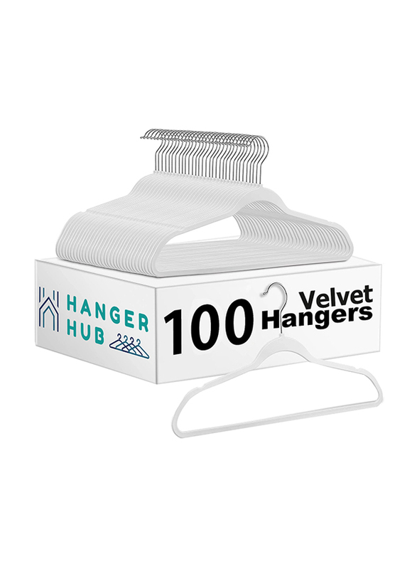Hanger Hub 100-Piece Premium Velvet Hangers, White