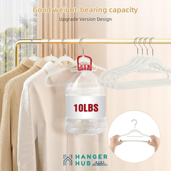 Hanger Hub 30-Piece Non-Slip Space Saving Clothes Velvet Hangers with Tie Bar, White