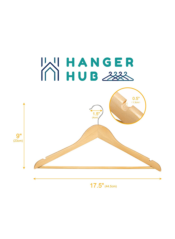 Hanger Hub 20-Piece Strong Wooden Hangers with Silver Chrome Hooks, Natural Wood