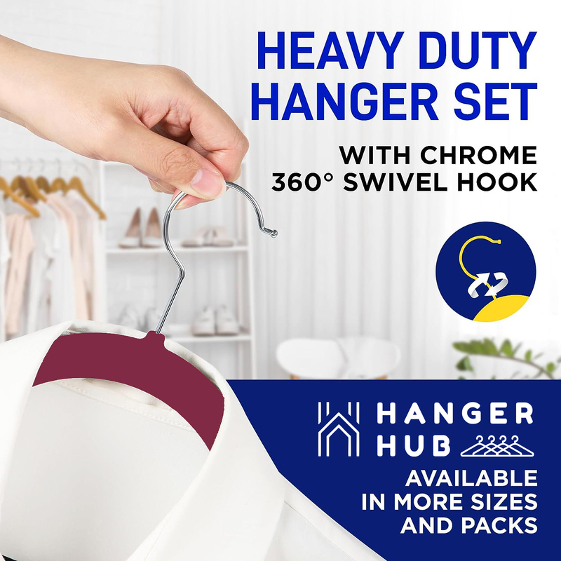 Hanger Hub 160-Piece Premium Velvet Hangers, Burgundy
