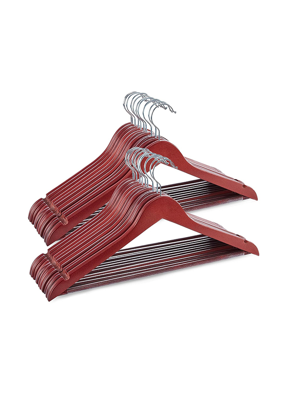 Hanger Hub 60-Piece Strong Wooden Hangers with Silver Chrome Hooks, Cherry Brown