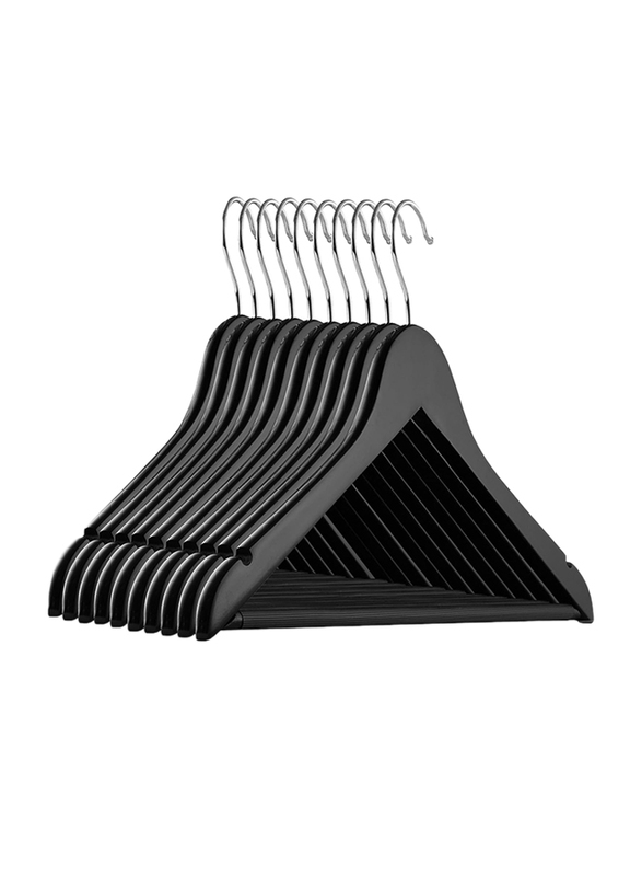 Hanger Hub 10-Piece Strong Wooden Hangers with Silver Chrome Hooks, Black