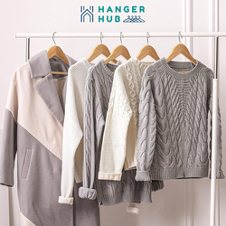 Hanger Hub 30-Piece Strong Wooden Hangers with Silver Chrome Hooks, Natural Wood