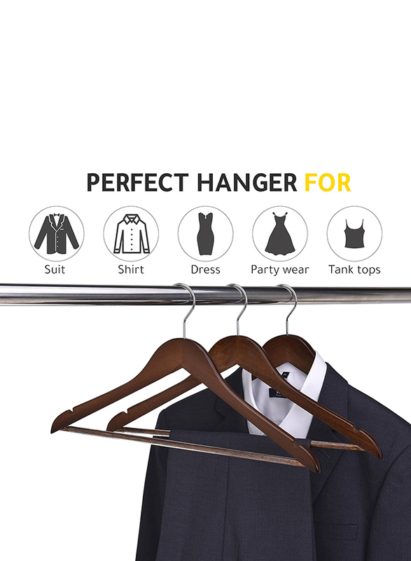 Hanger Hub 15-Piece Strong Wooden Hangers with Silver Chrome Hooks, Vintage Brown