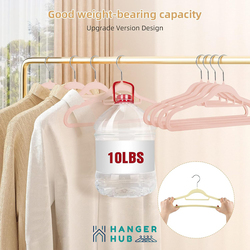 Hanger Hub 75-Piece Non-Slip Space Saving Velvet Clothes Hangers with Tie Bar, Blush Pink