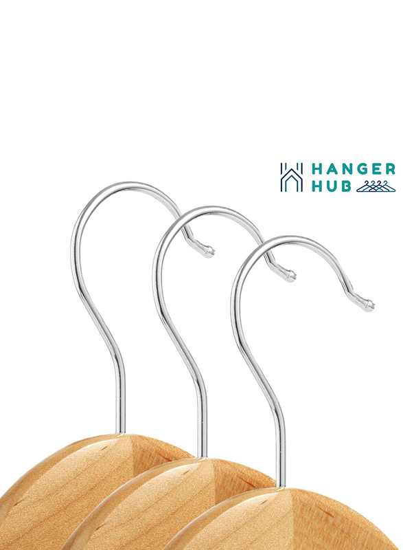 Hanger Hub 60-Piece Strong Wooden Hangers with Silver Chrome Hooks, Natural Wood