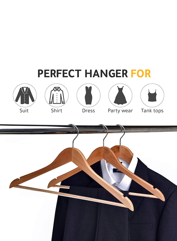 Hanger Hub 10-Piece Strong Wooden Hangers with Silver Chrome Hooks, Natural Wood