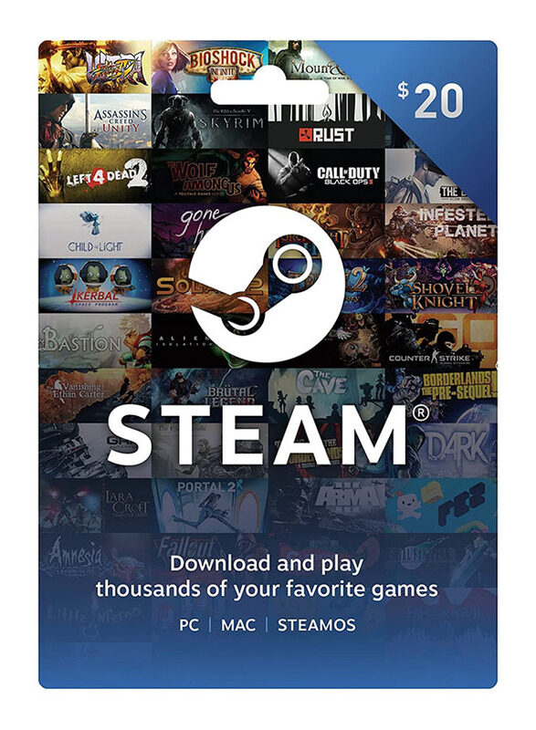 

Steam Cards 20 Dollar Gift Card for PC, Mac, and SteamOS, Multicolour