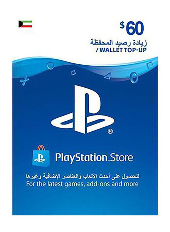 Sony PlayStation Network Kuwait Store 60 Dollar Wallet Top-Up Gift Card for PlayStation, Multicolour