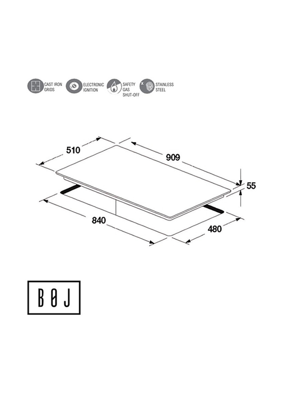 Boj 5-Burner Built In Stainless Steel Gas Hob with Auto Ignition, GH4191X, Silver