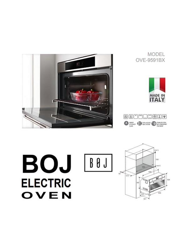 Boj 90cm Built In Electric Gas Oven, OVE-9591BX, Silver