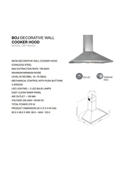 Boj 90cm Decorative Stainless Steel Wall Mounted Cooker Hood, CBP-90AXA, Silver
