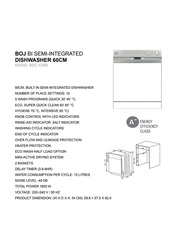 Boj 60cm 12 Place Settings Built-In Semi Integrated Dishwasher, BDC-125SI, Silver