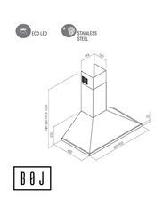 Boj 60cm Decorative Stainless Steel Wall Mounted Cooker Hood, CBP-90AXA, Silver