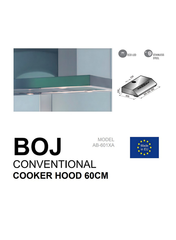 Boj 60cm Built-Under Cooker Hood, AB601XA, Silver