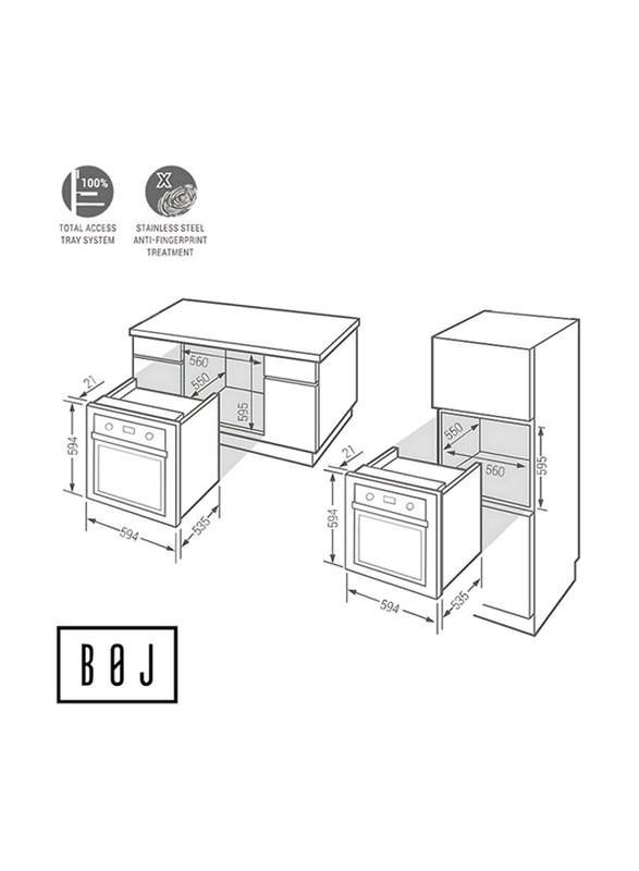 Boj 60cm Stainless Steel Gas Oven with Glass, OVG 6060BX, Silver