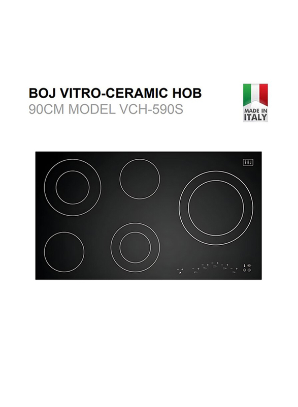Boj 90cm Vitro Ceramic Gas Hob, VCH-590S, Silver