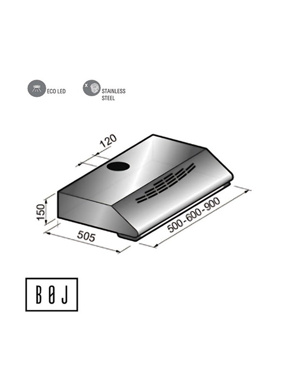 Boj 60cm Built-Under Cooker Hood, AB601XA, Silver