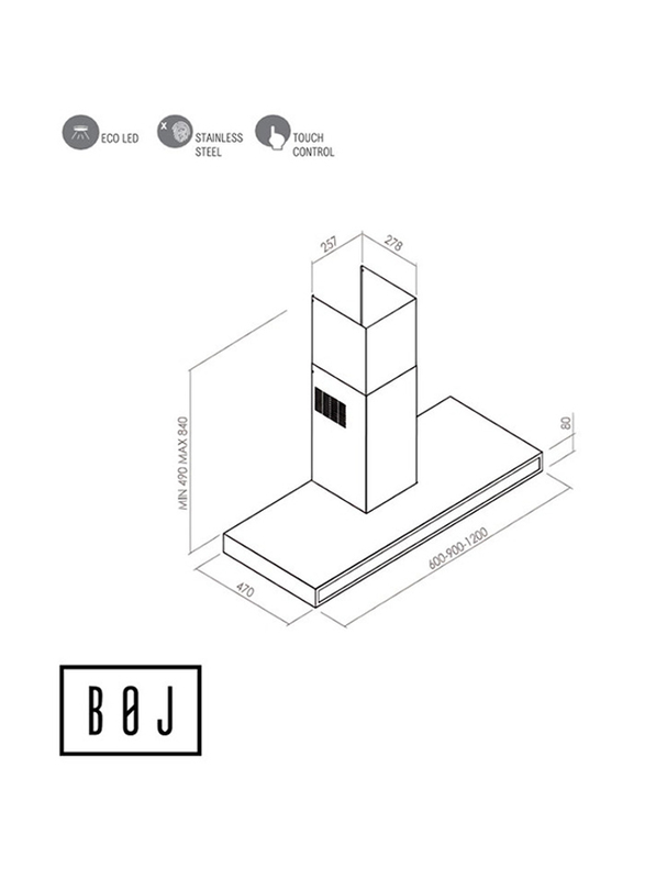 Boj 60cm Built In Chimney Hood, CBI-600AXA, Silver