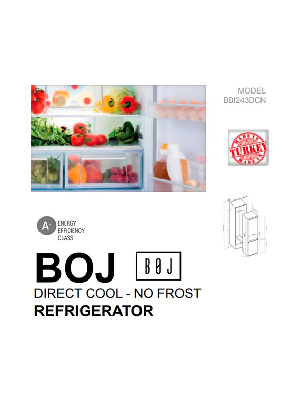 Boj 243L Built In No Frost Double Door Refrigerator, BB124DCN, Silver